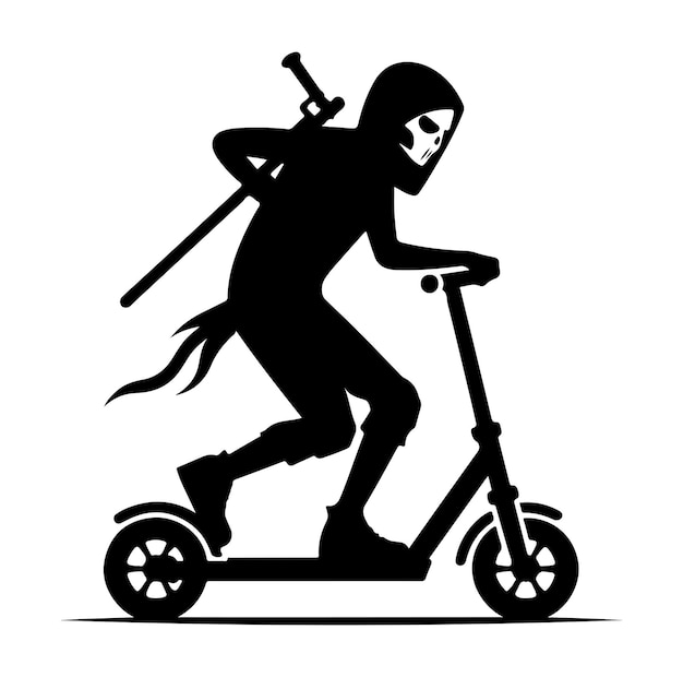 Vector minimal two wheeled kick scooter with raider silhouette vector