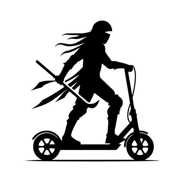 Vector minimal two wheeled kick scooter with raider silhouette vector