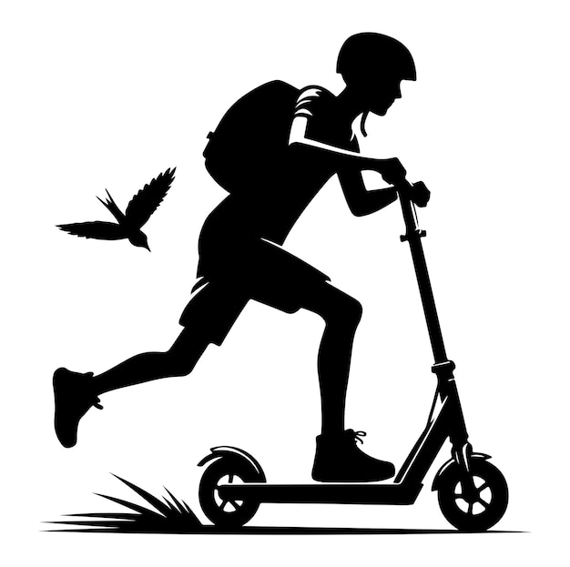 Minimal Two wheeled Kick scooter with Raider vector silhouette illustration design