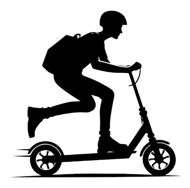 Minimal Two wheeled Kick scooter with Rider silhouette vector illustration on white background