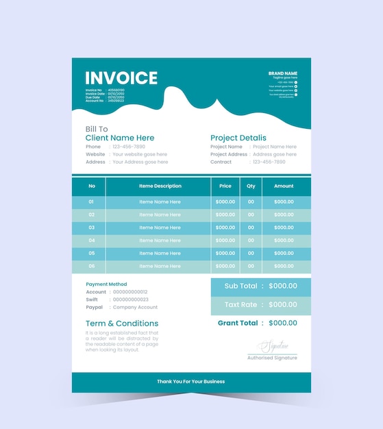 Minimal vector invoice template design