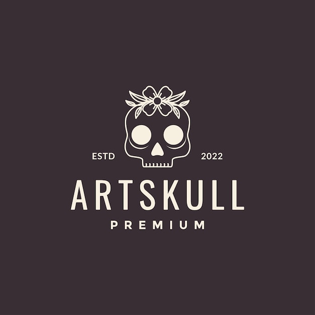 Minimal vintage skull with flowers logo design