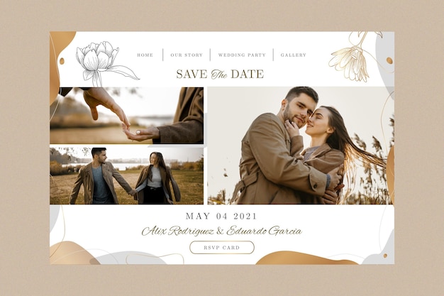 Vector minimal wedding landing page template