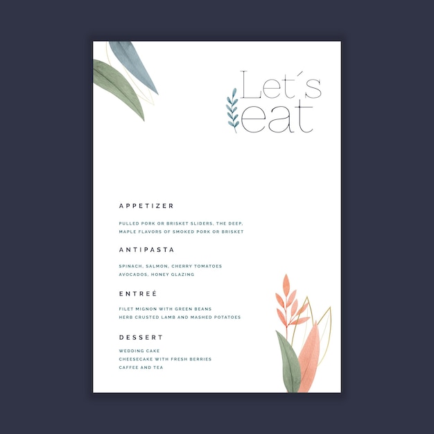 Vector minimal wedding menu