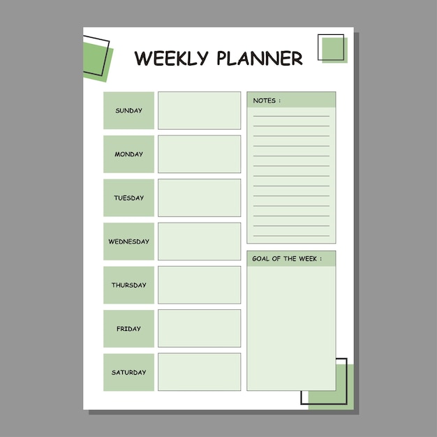 Vector minimal weekly planner template vector