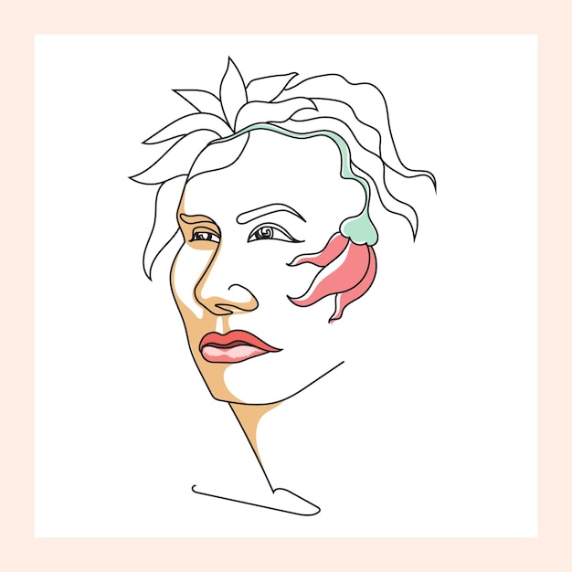 minimal woman face and female face in modern style  with Flower Design