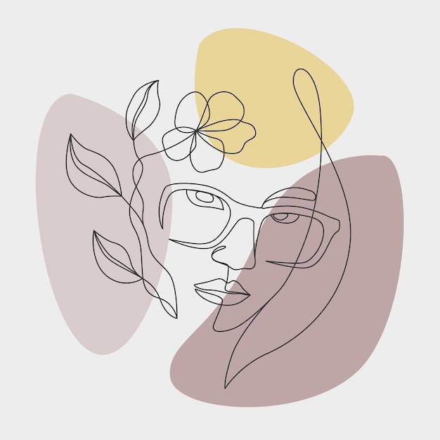 Minimal women and flowers in line art style