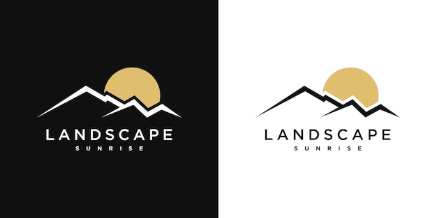 Minimalis landscape hills mountain peaks design logo Premium Vector