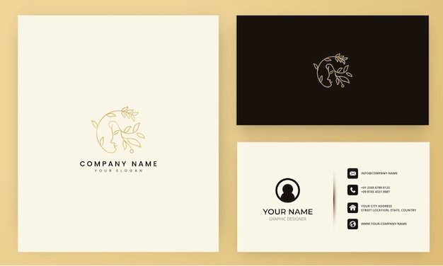 Minimalism beauty face and hair logo design with business card template