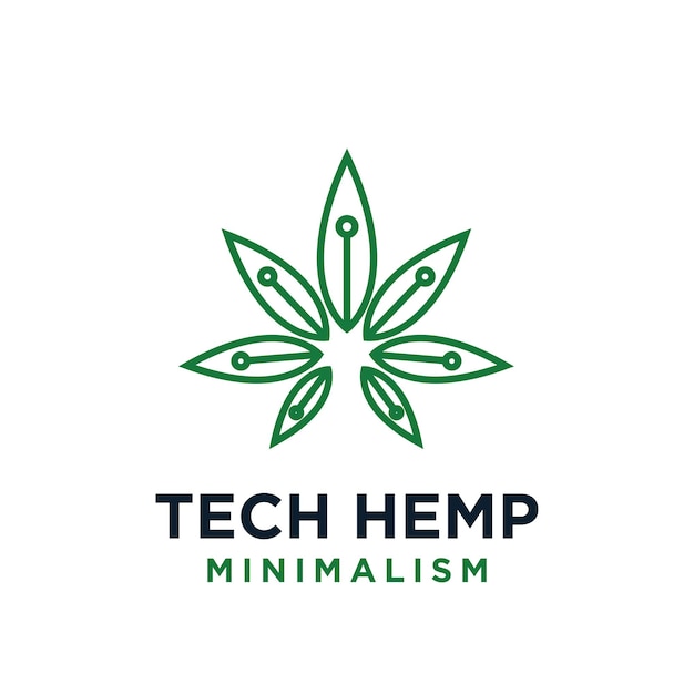 Minimalism hemp tech green line vector logo