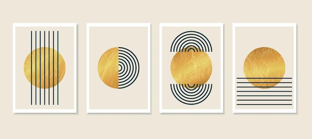 Minimalist abstract art background with golden circles