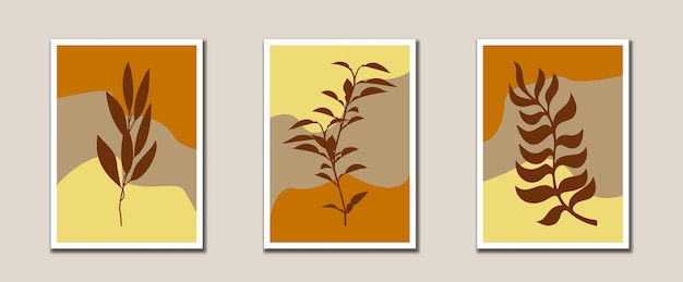 Vector minimalist abstract leaves line art botanical art prints mid century modern wall art