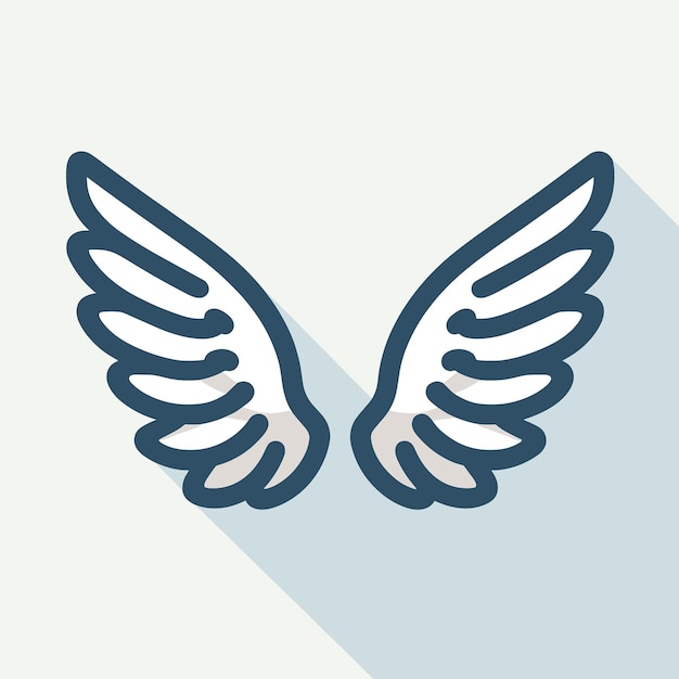 Vector minimalist angel wings icon illustration with long shadow