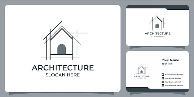 Minimalist architecture logo with line art style logo design and business card template