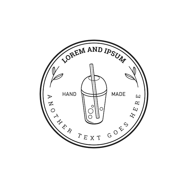 Minimalist Badge Boba Tea Cup Logo Design