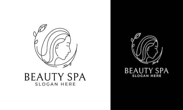 Minimalist beauty spa logo design with face and hair woman concept