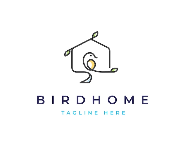 Minimalist bird logo with home leaf symbol design