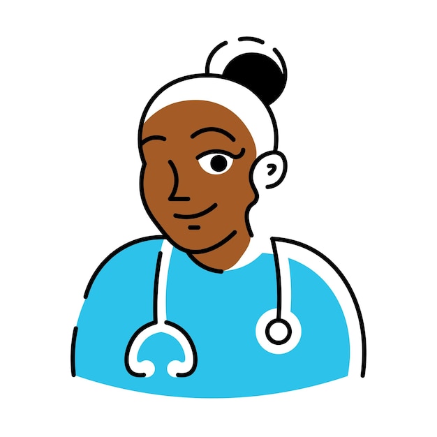 Minimalist Black Female Doctor Character Flat Vector Illustration Diversity