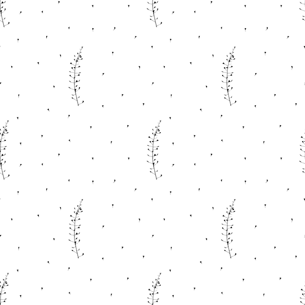 Minimalist black and white herbal pattern Simple plant elements on white background