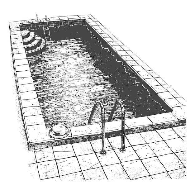 Vector minimalist black and white swimming pool with steps and hats