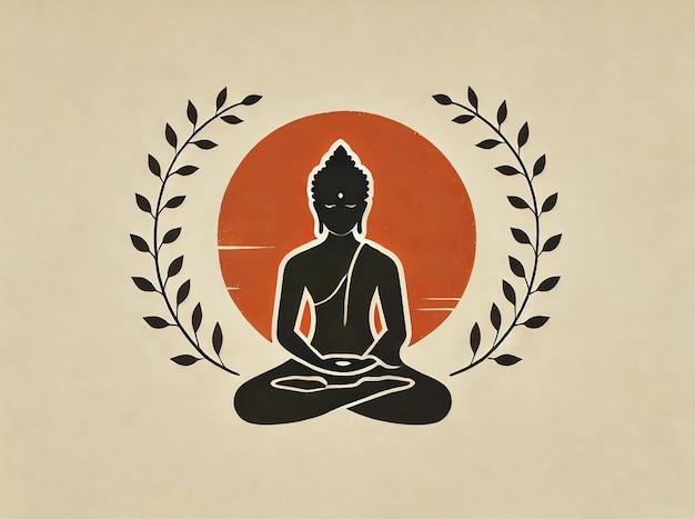 Minimalist Buddha silhouette in meditation with orange background