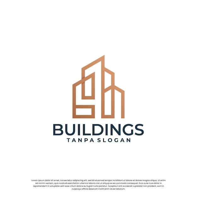 Minimalist building logo design combine house with skyscraper