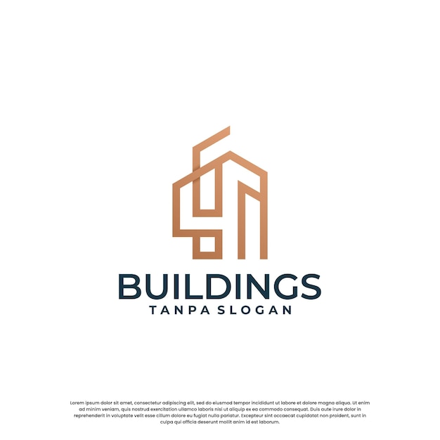 Minimalist building logo design combine house with skyscraper