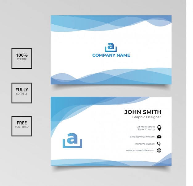 Minimalist business card. gradient blue and white color horizontal simple clean template vector design