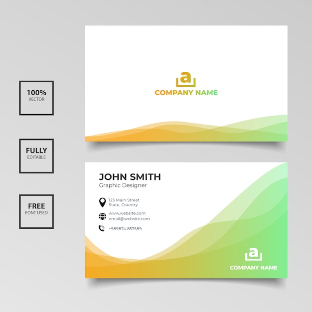 Minimalist business card. gradient orange and green color horizontal simple clean template vector design