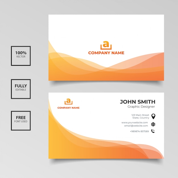 Minimalist business card. gradient orange and white color horizontal simple clean template vector design