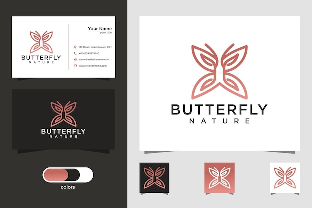 Minimalist butterfly line art style logo and business card design