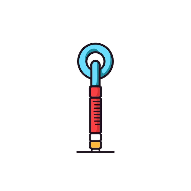 Minimalist Cartoon Tool Icon with Red and Blue Details on White Background