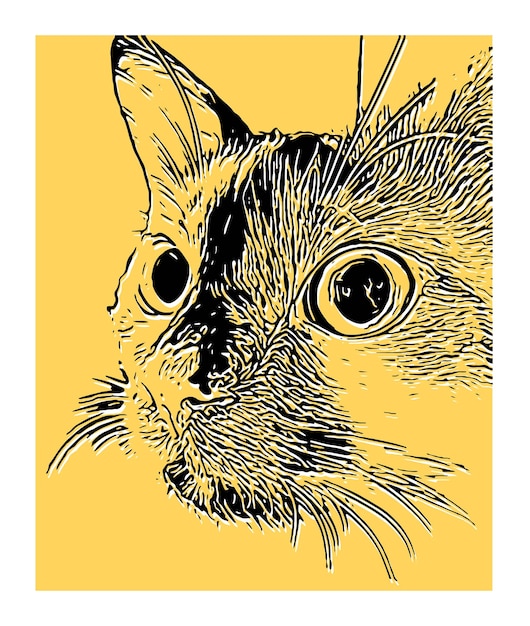 Minimalist Cat Drawing - line art painting - kitten portrait