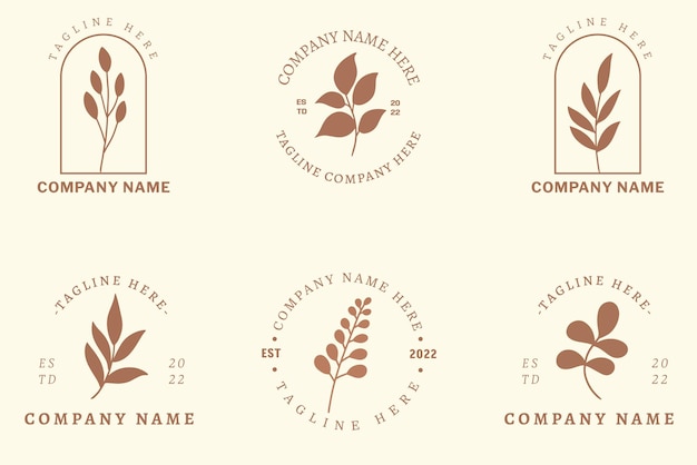 Minimalist Chocolate Leaf Leaves Tropical Logo Collection Style Pastel