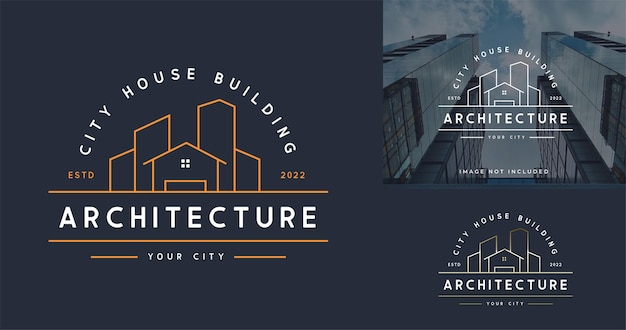 Minimalist city house building construction logo line art style design