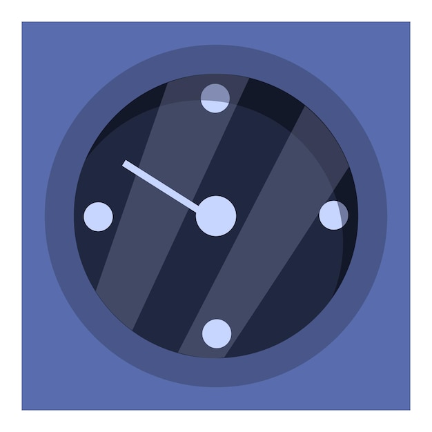 Vector minimalist clock showing five minutes past twelve on blue background