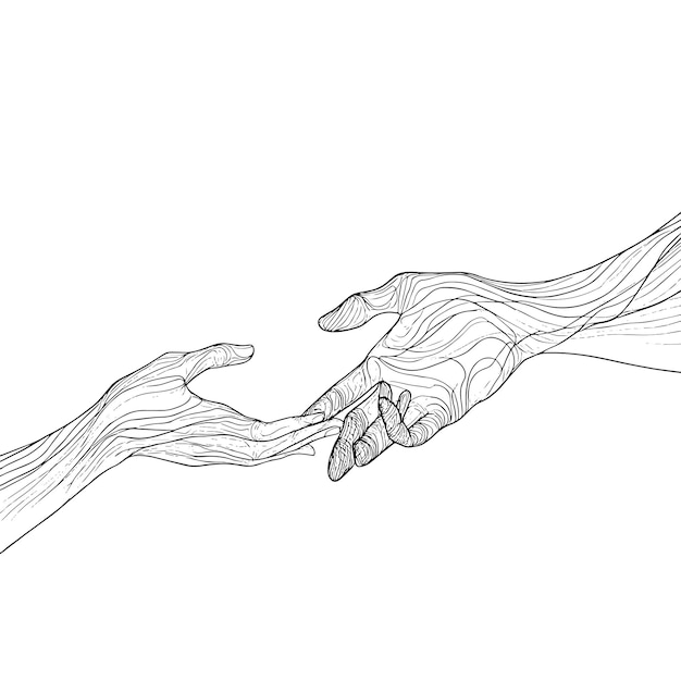 Minimalist Continuous Line Drawing of Hands Holding Elegant Hand Sketch Illustration