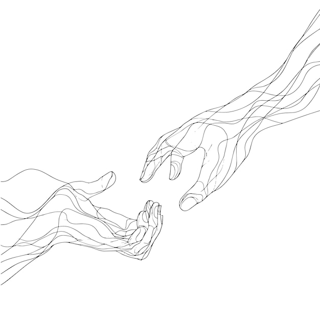 Minimalist Continuous Line Drawing of Hands Holding Elegant Hand Sketch Illustration