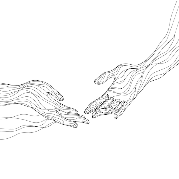 Minimalist Continuous Line Drawing of Hands Holding Elegant Hand Sketch Illustration