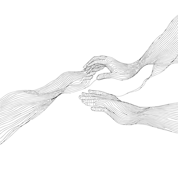 Vector minimalist continuous line drawing of hands holding elegant hand sketch illustration