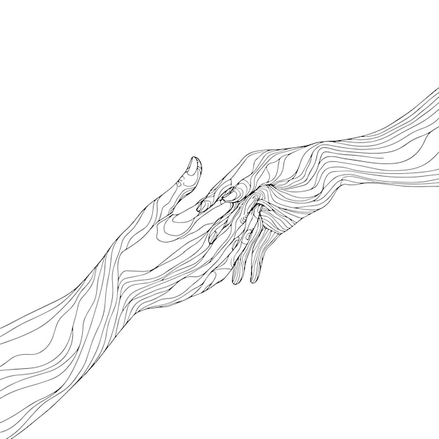 Minimalist Continuous Line Drawing of Hands Holding Elegant Hand Sketch Illustration