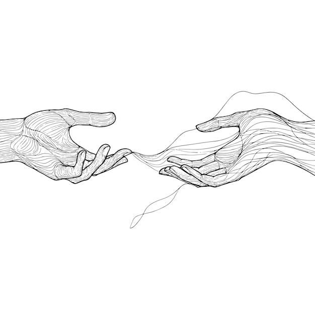 Minimalist Continuous Line Drawing of Hands Holding Elegant Hand Sketch Illustration