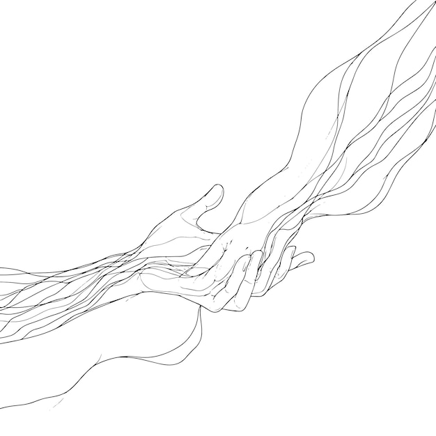 Minimalist Continuous Line Drawing of Hands Holding Elegant Hand Sketch Illustration