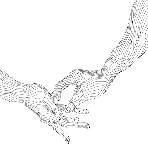 Minimalist Continuous Line Drawing of Hands Holding Elegant Hand Sketch Illustration