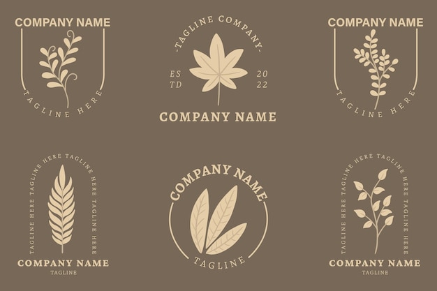 Minimalist Cream Leaf Leaves Tropical Logo Collection Style Dark Gray Pastel