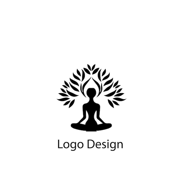 minimalist creative tree logo and yoga vector on white background