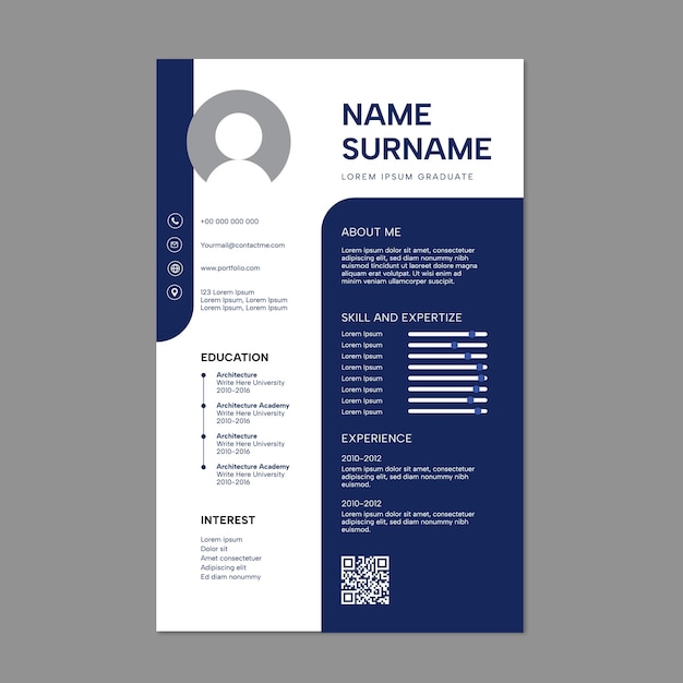 Minimalist cv resume template with photo space