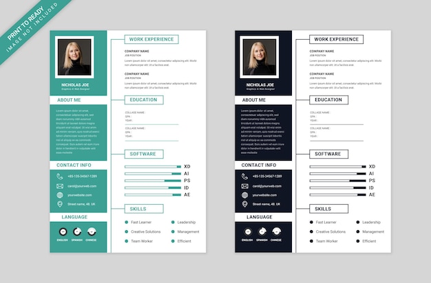 Minimalist cv with photo template