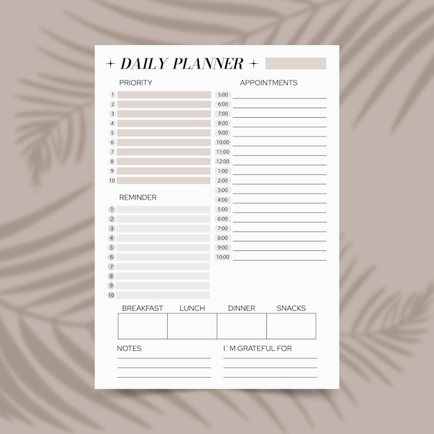 Minimalist daily planner template