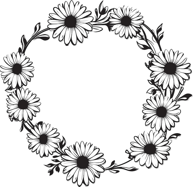 Minimalist Daisy Border Black Vector Logo Design Dainty Daisy Accents Black Vector Logo Icon